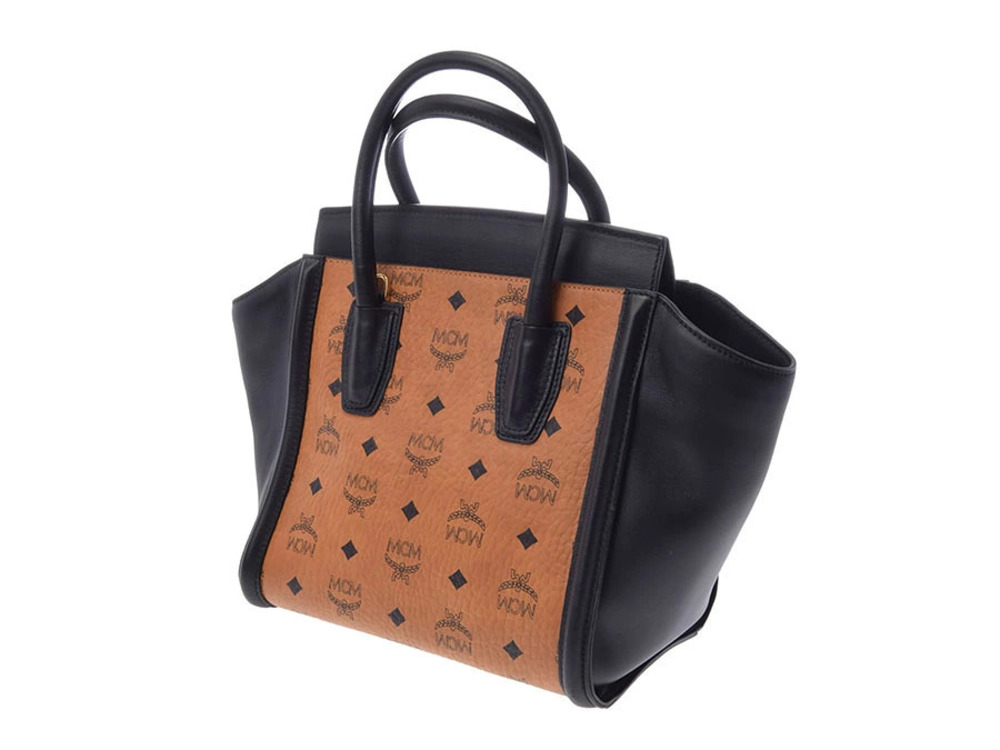 Mcm card strap brown black handbag leather